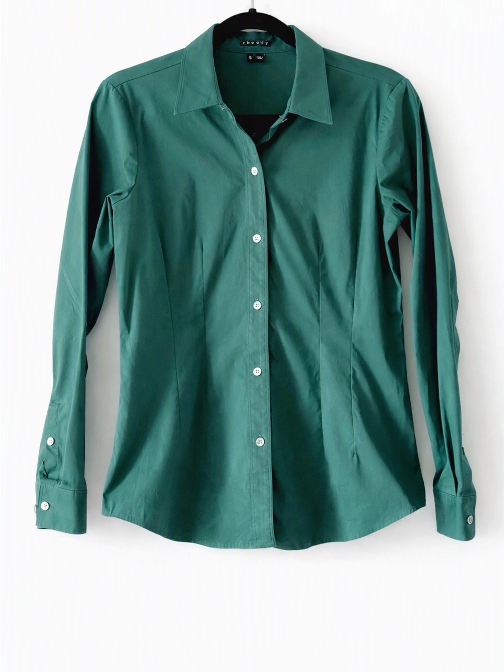 Vintage Theory Green Cotton Blend Tailored Button-Up Shirt Size Medium